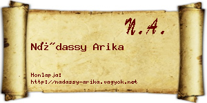 Nádassy Arika névjegykártya